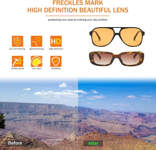 Vista 3 de Lentes de sol vintage retro de los años 70 para mujer y hombre, montura clásica, cuadrada y grande estilo aviador, lentes naranjas de moda UV400