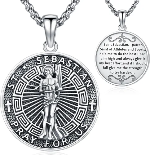 Vista 22 de Aniu 925 Sterling Silver Saint Medal Necklace Religious Amulet Jewelry Gift Concha de abulón - Redondo - Collar de San Cristóbal - H