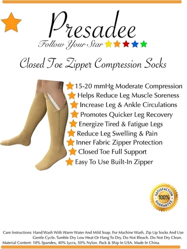 Vista 6 de Calcetines de compresión moderada para circulación de piernas con cremallera de 15-20 mmHg (beige, S/M)