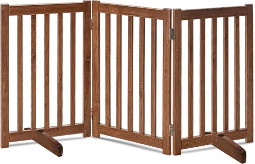 Vista 23 de LZRS Puerta para perros de madera independiente plegable de 2 paneles para interiores – Madera dura sólida de 24" de alto, puerta de seguridad