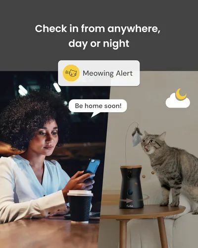Vista 6 de Furbo 360° Cámara para Gatos: Cámara de Seguridad para Mascotas con Alertas de Miauidos, Vista Rotatoria, Lanzamiento de Golosinas con Aplicación