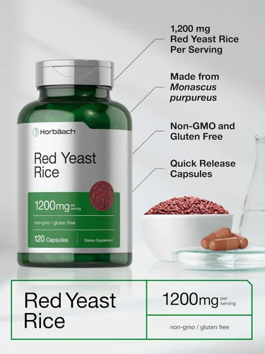 Vista 4 de Horbäach Arroz de levadura roja 1200 mg 120 cápsulas Suplemento sin OMG, sin gluten