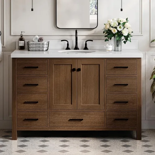 Vista 68 de ARIEL Cambridge tocador de baño con fregadero, madera maciza, encimera y protector contra salpicaduras de cuarzo blanco puro de 1.5 pulgadas