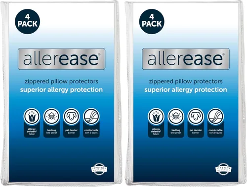 Vista 8 de Juego de 4 protectores de almohada AllerEase estándar/Queen - absorben la humedad, protección avanzada contra alergias, poliéster de alta calidad
