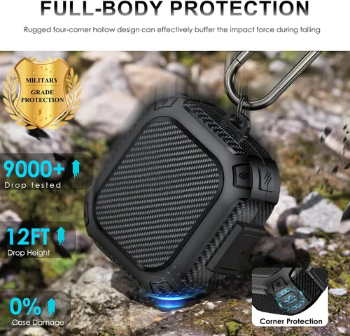 Vista 4 de Cubierta de protección LDSXAY de fibra de carbono a prueba de golpes [Bloqueo seguro mejorado] para estuche de Powerbeats Pro 2, con kit de limpieza