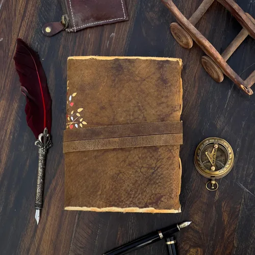 Vista 4 de Diario de cuero del Árbol de la Vida - Diario antiguo hecho a mano con borde envejecido y papel vintage encuadernado en cuero - Diario del Libro