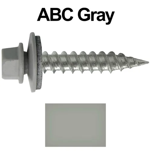 Vista 2 de 9 x 1 ABC Gray Stainless Steel Metal Roofing Screws - Hex Washer Head - Self-Piercing (SP) tip Metal to Wood siding Screws - EPDM Washer. 1 x 250