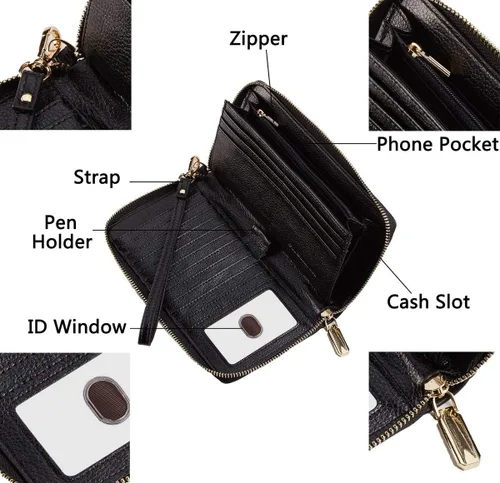 Vista 6 de Chelmon - Monedero para mujer de cuero genuino con bloqueo de señal RFID, para tarjetas de crédito