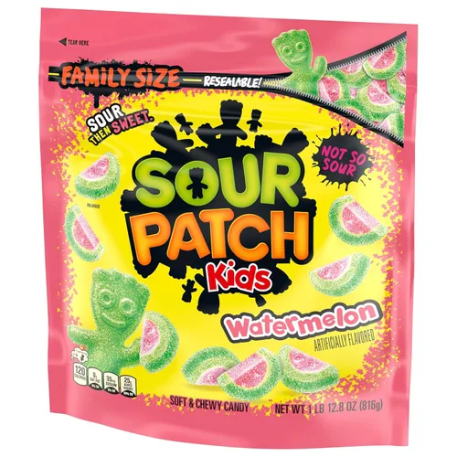 Vista 12 de SOUR PATCH KIDS Caramelo suave y masticable de sandía, tamaño familiar, caramelo a granel, 1.8 libras