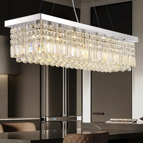 Vista 13 de Candelabros Modernos de Cristal para Lámpara de Comedor, Candelabro de Techo Rectangular Dorado de 6 Luces para Isla de Cocina y Sala de Estar