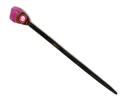 Vista 18 de Mia Jewel Shop - Palillos de madera de Chonta con piedras preciosas curativas naturales – Palillos para el cabello hechos a mano para mujeres