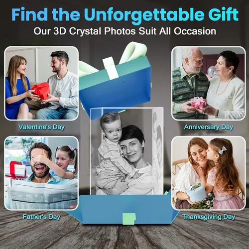Vista 2 de Foto de cristal 3D personalizada, regalos personalizados para mujeres, esposa, hombres, mamá, papá, para ella, para él Foto grabada con láser