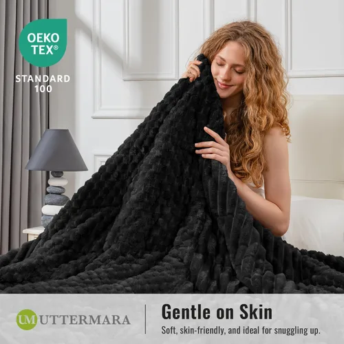 Vista 4 de Uttermara Manta con peso de vellón para adultos, tamaño individual, 15 libras, manta suave con peso Sherpa para dormir y relajarse, manta pesada