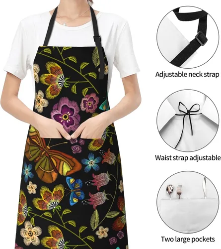 Vista 3 de Perinsto Waterproof Apron With 2 Pockets Kitchen Chef Aprons Bibs For Cooking Baking Painting Gardening Grooming