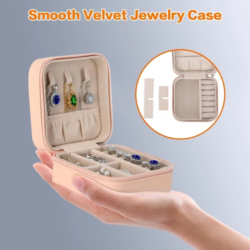 Vista 3 de LETURE Joyero pequeño organizador de 3 piezas para mujeres, viajes, mini organizador portátil de joyería de viaje, caja de almacenamiento