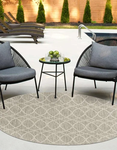 Vista 4 de Unique Loom Outdoor Trellis Collection - Alfombra de área (3 pies 1 pulgada, redonda, gris claro/marfil)