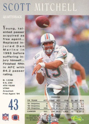 Vista 2 de 1994 Pro Line Live Football #43 Scott Mitchell