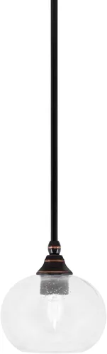 Vista 124 de Toltec Lighting Tallo Colgado Mini colgante, acabado de cobre negro, 3.5" cuadrado humo burbuja vidrio