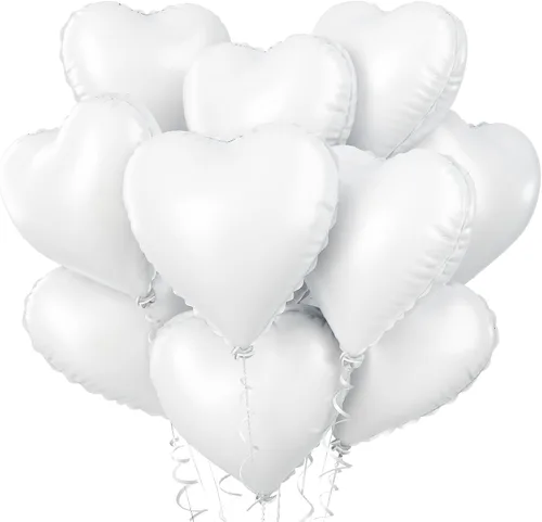 Vista 58 de Globos de corazón azul bebé, 10 piezas de globos en forma de corazón azul claro y blanco pastel, globos de papel de aluminio blanco arena crema