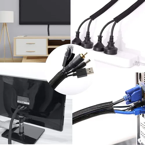 Vista 4 de Alex Tech - Protector de cable de 10 pies a 1/2 pulgada, funda dividida para cable USB, cable de alimentación, cable de audio y video, protege al