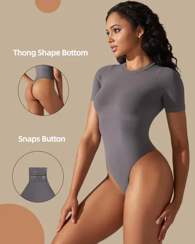 Vista 3 de Women's Bodysuit Shapewear, Tummy Control Body Shaper, Round Neck Short Sleeve Soft Thong Jumpsuit