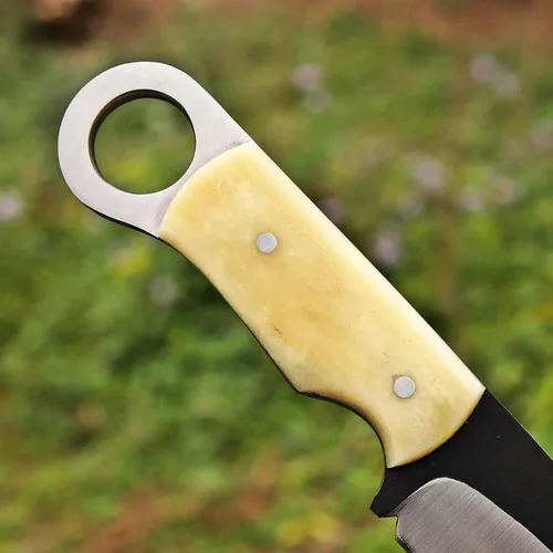 Vista 6 de TAC KNIVES 8'' de tang completo Cuchillo de hoja fija para exterior, camping y caza con funda, regalo para él, 1095 de acero de alto carbono