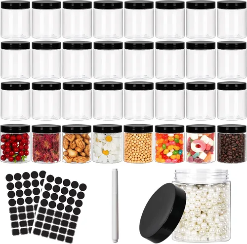 Vista 9 de Betrome - 50 tarros redondos de plástico transparente de 2 onzas con tapas negras 60ml Leak-Proof Wide-Mouth Cosmetic Storage Containers for