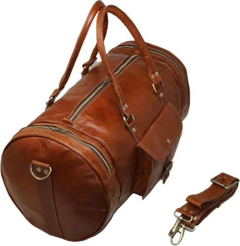 Vista 3 de Jaald Maleta de viaje de cuero genuino grande de 22.0 in para hombres y mujeres Fitness fin de semana cabaña de mano Vintage impermeable regalo