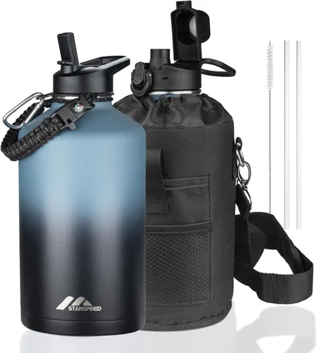 Vista 10 de StarSpeed Botella de agua aislada de 32 onzas con tapa con pajilla, botella de agua al vacío de doble pared de acero inoxidable, botella de agua