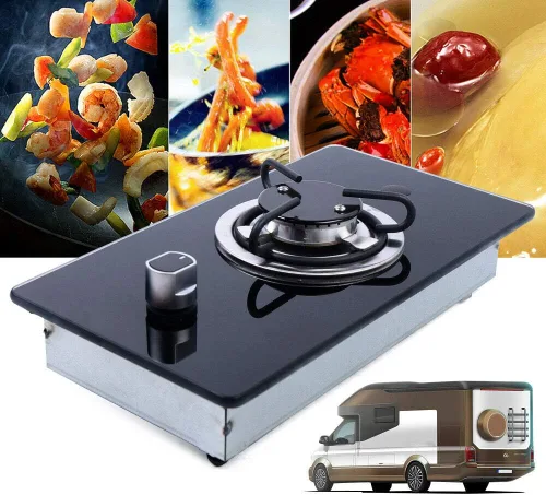 Vista 5 de Estufa de gas para autocaravana, quemador de vidrio templado, estufa de gas GLP para barco, caravana, caravana, cámper, estufa de gas de varios