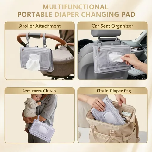 Vista 5 de Cambiador de pañales portátil grande – Cambiador de pañales plegable impermeable para bebé con bolsillos de almacenamiento y bolsa de toallitas