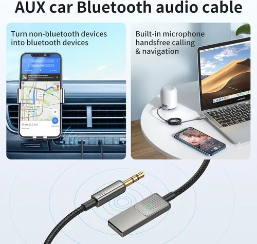 Vista 3 de Mcdodo Adaptador Bluetooth auxiliar 5.3 con micrófono incorporado calidad de CD Transmisión 10M Receptor Bluetooth USB 2.0 a 0.138 in Kit de coche
