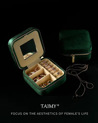 Vista 4 de TAIMY Joyero de viaje de terciopelo de felpa, pequeño estuche de joyería de viaje, mini cajas organizadoras de viaje portátiles para anillos