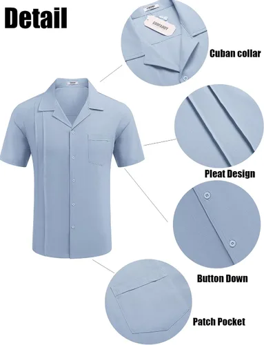 Vista 4 de COOFANDY Mens Cuban Guayabera Shirt Short Sleeve Button Down Shirt Casual Linen Beach Shirt