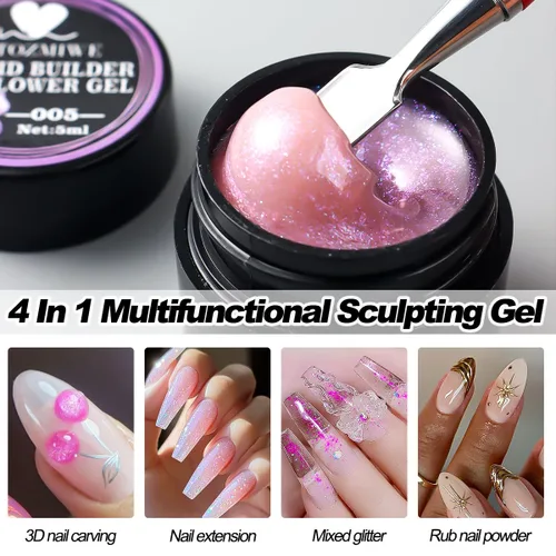 Vista 5 de Gel de uñas sólido constructor, 6 colores no pegajosos para esculpir 3D para arte de uñas, pegamento de extensión de uñas, kit de uñas duras