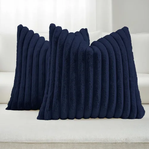 Vista 68 de FUTEI Pack of 2 Faux Fur Throw Pillow Covers 20x20 Inch, Navy Blue Azul marino