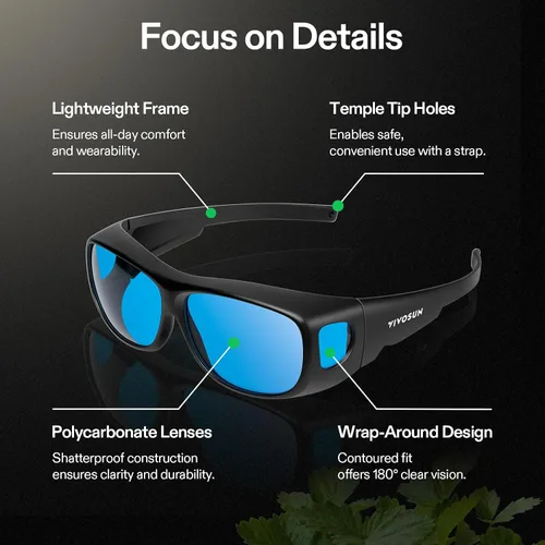 Vista 4 de VIVOSUN Gafas Protectoras de Hidropónicos Interior Anti UVA y UVB para Sala de Cultivo con Estuche para Gafas, Azul