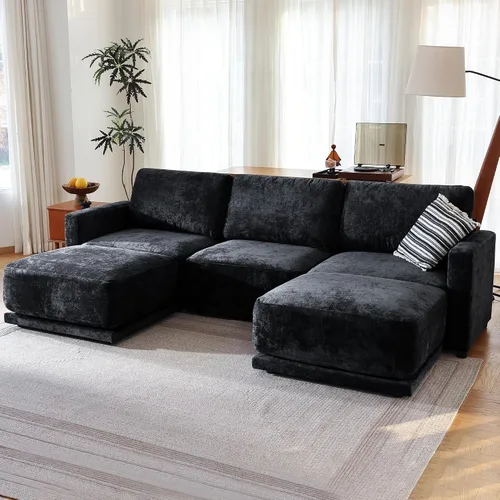 Vista 23 de Sofá modular de 79 pulgadas para sala de estar pequeña, sofá moderno en forma de L con otomana, juego de sofá de felpilla de 3 piezas para muebles