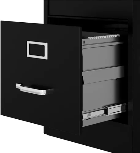 Vista 6 de CommClad Archivador vertical de 4 cajones, 25 pulgadas de profundidad, acero, acabado negro, carpetas colgantes de tamaño carta, diapositivas