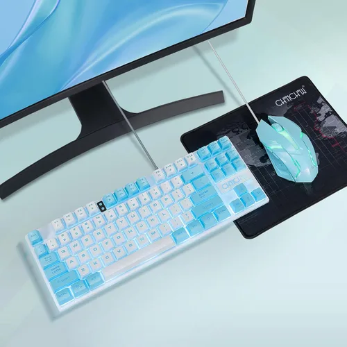 Vista 7 de CHONCHOW Combo de Teclado y Ratón Azul, Teclado TKL USB con 87 Teclas, Luz LED Retroiluminada, 800-3200 DPI Ratón RGB, Combo de Teclado y Ratón Azul