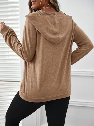 Vista 2 de Milumia Sudadera con capucha de maternidad para mujer, casual, con medio botón, manga larga, con capucha, para embarazo