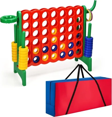 Vista 11 de COSTWAY Juego gigante gigante de 4 a puntuación con bolsa de transporte, juego de 2.5 pies para interiores y exteriores con aro de baloncesto, juego