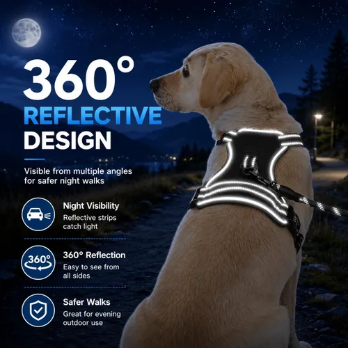 Vista 7 de Arnés para perro sin tirones, arnés reflectante cómodo ajustable con mango de fácil control delantero y trasero, acolchado suave para mascotas
