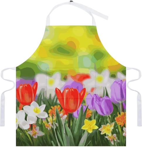 Vista 7 de MUSM Spring Flowers Apron，Classic Vintage Funny with Pockets Aprons,Adjustable Bib Waterdrop Resistant for Kitchen Cooking Restaurant BBQ Painting