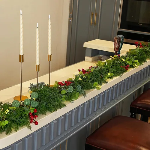 Vista 5 de Guirnalda de Navidad con luces, decoraciones de Navidad para interiores, guirnalda de Navidad artificial preiluminada para árbol de Navidad