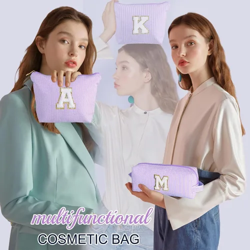 Vista 11 de YOOLIFE Regalos del Día de la Madre para Mujeres, Bolsa de Maquillaje con Iniciales, Bolsa de Maquillaje para Viaje, Bolsa de Maquillaje Negro