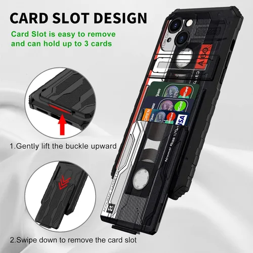 Vista 4 de Funda tipo cartera para iPhone 14 con soporte para tarjeta de crédito y soporte de doble capa de policarbonato duro de TPU suave para iPhone 14