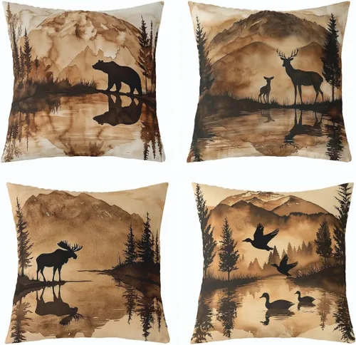 Vista 21 de Feelyou Fundas de Almohada Decorativas de León 16"x16" Juego de 4 Funda de Cojín Suave de Tigre Decoración de Lobo Funda de Almohada de Leopardo