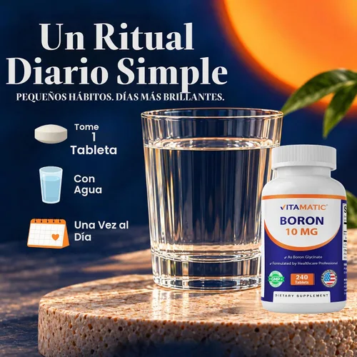 Vista 4 de Vitamatic Boro quelado (como glicinato) 10 mg 240 tabletas - Apoya el equilibrio hormonal, la salud ósea y el tejido conectivo