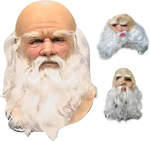 Vista 2 de NewGtuizi Máscara de anciano, máscara realista de látex de Papá Noel con barba blanca, cubierta facial de adulto para disfraz de Navidad y cosplay